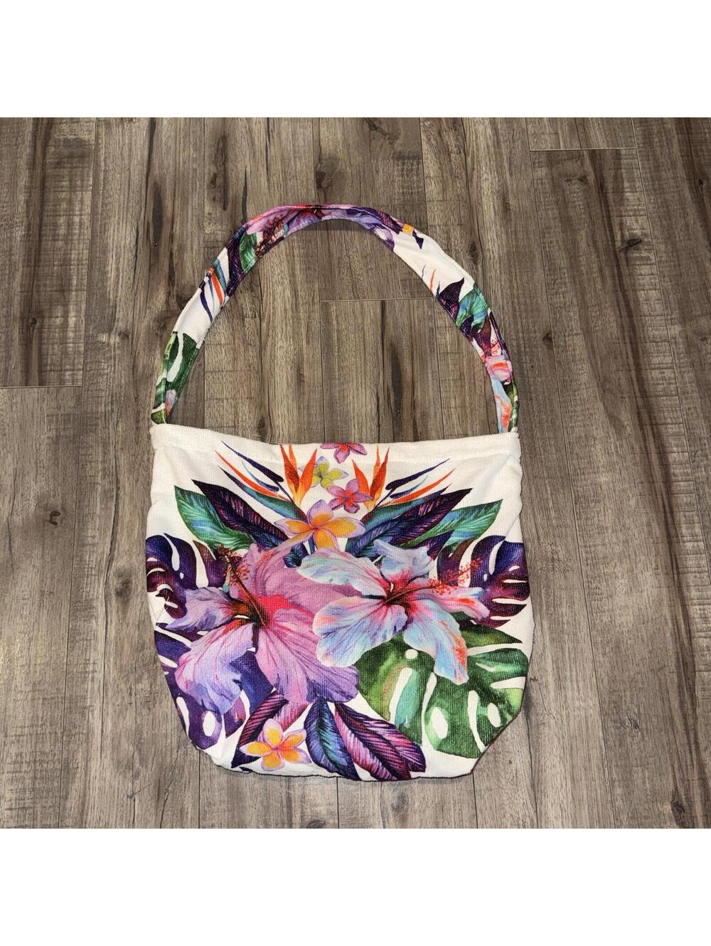 Tropical Flower Tote Bag Towel 2 In 1 Convertible Beach Tote Unfolds into Towel‎ - Picture 4 of 8